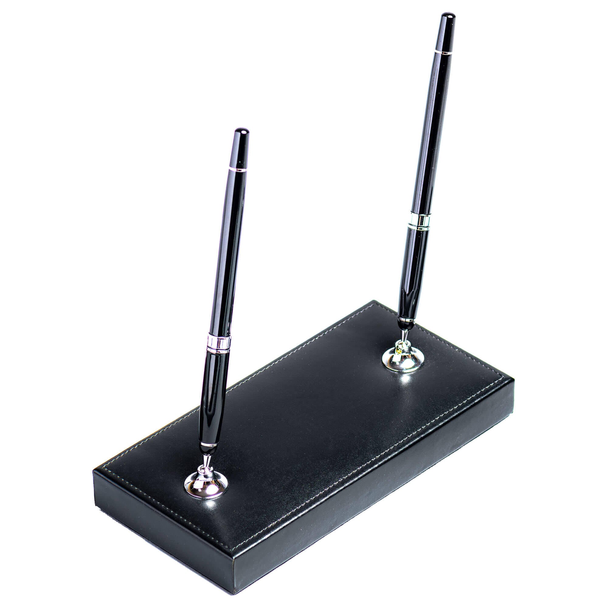 Black Bonded Leather Double Pen Stand B242700