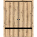 Oak Sliding French Double Pocket Doors with Frosted Glass B93261
