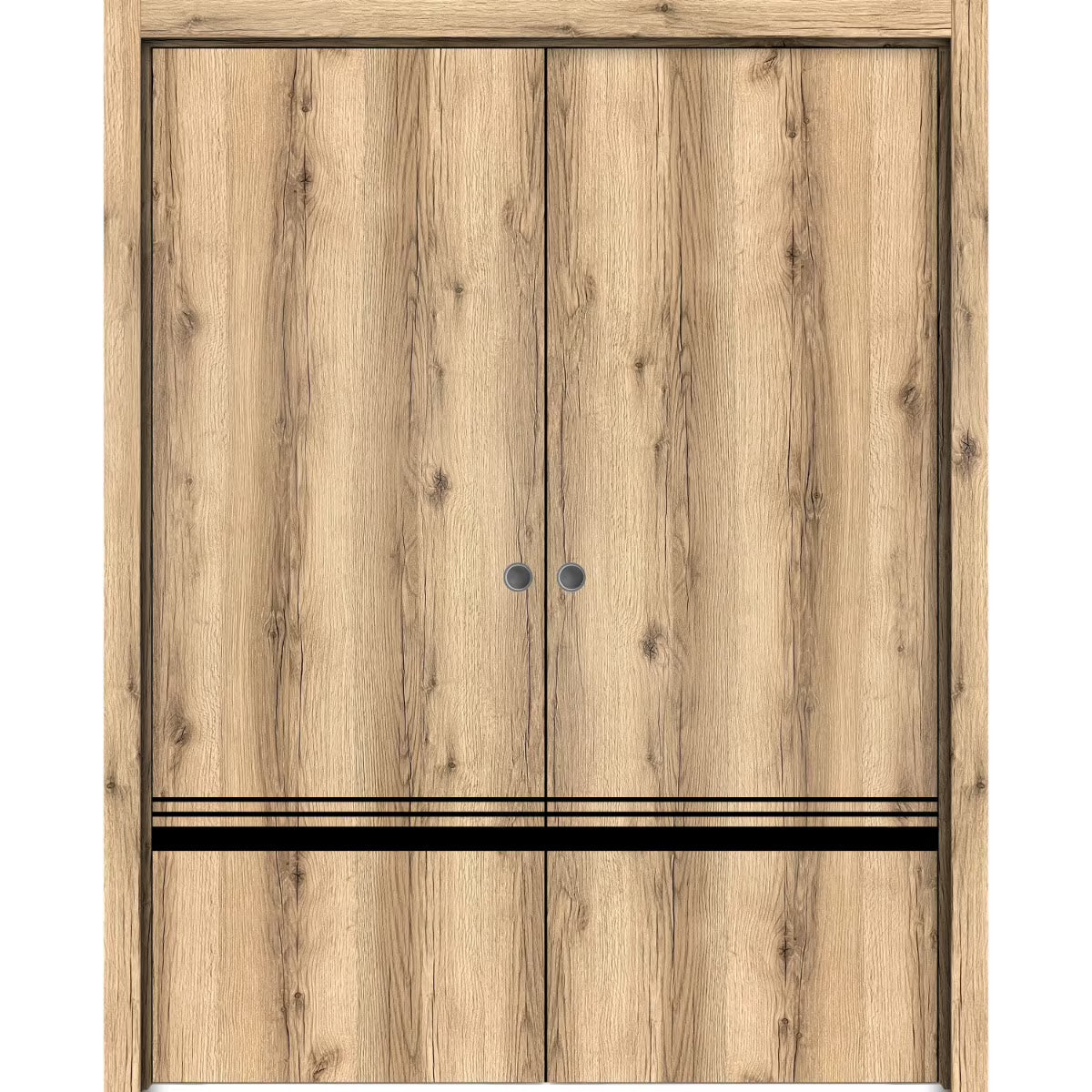 Oak Sliding French Double Pocket Doors with Frosted Glass B93261