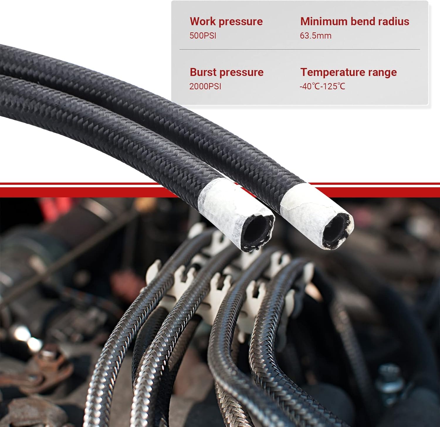 6AN 20FT Nylon Braided Fuel Line Hose Fitting Kit CPE Material Black (3/8" ID) Pack of 2 N44551