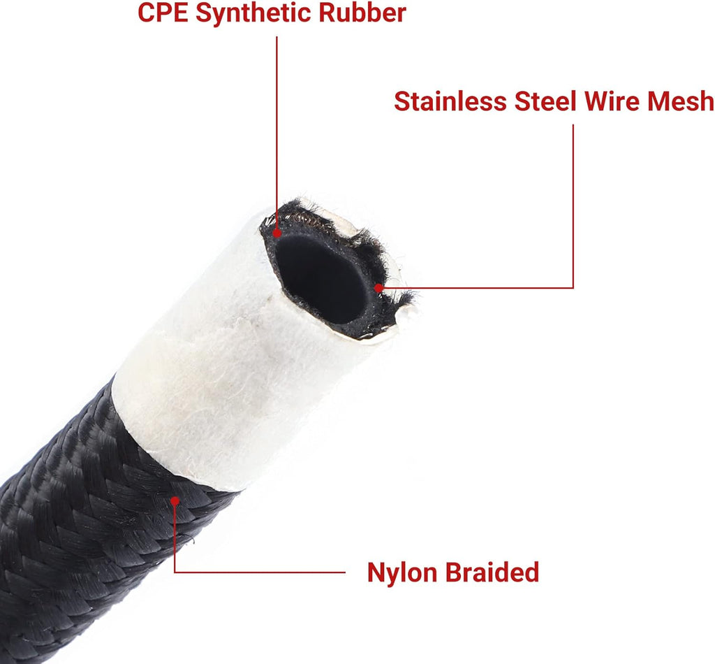 6AN 20FT Nylon Braided Fuel Line Hose Fitting Kit CPE Material Black (3/8" ID) Pack of 2 N44551