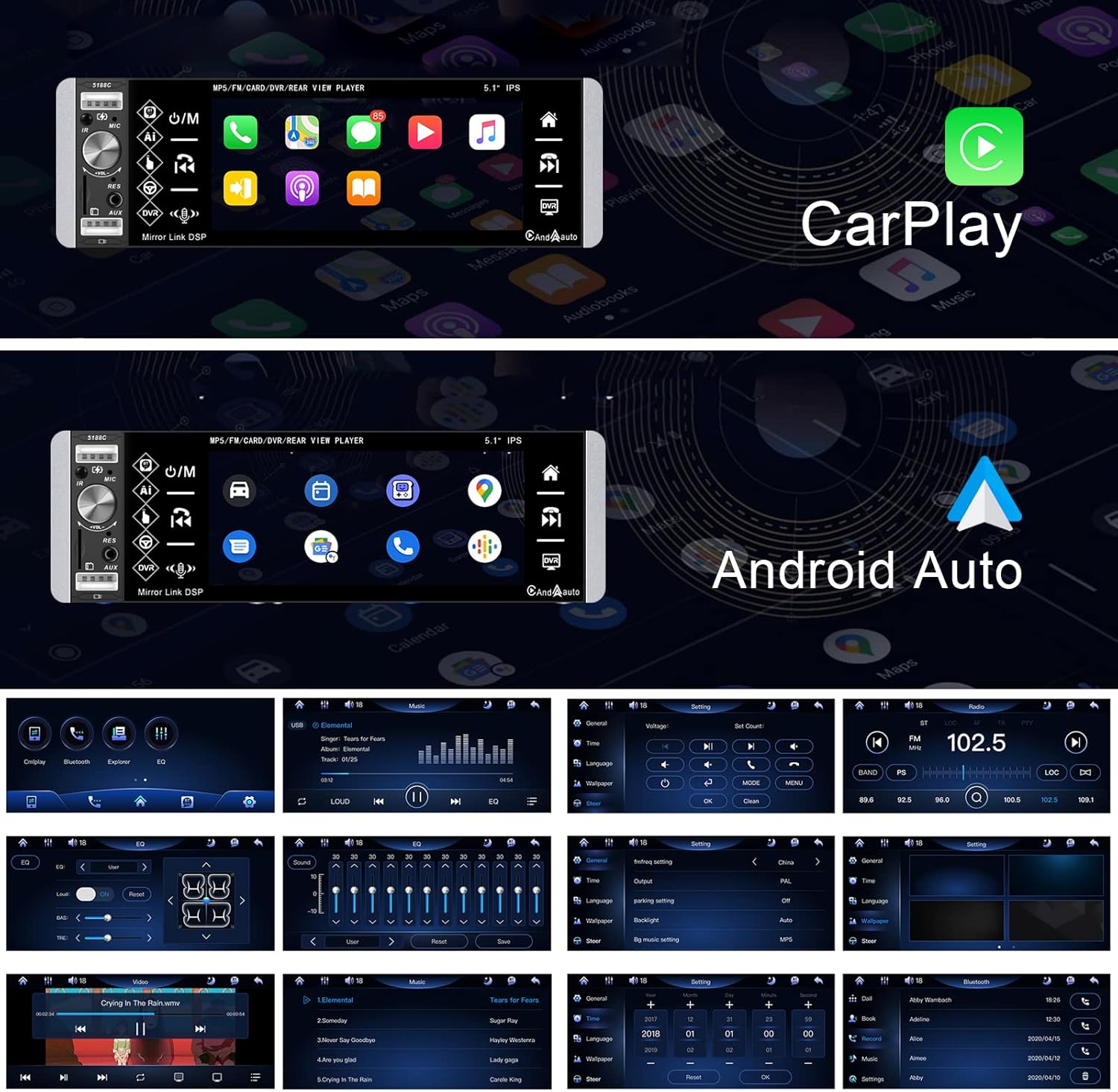 Single Din 5.1 Inch Touchscreen Car Stereo with Bluetooth V69767