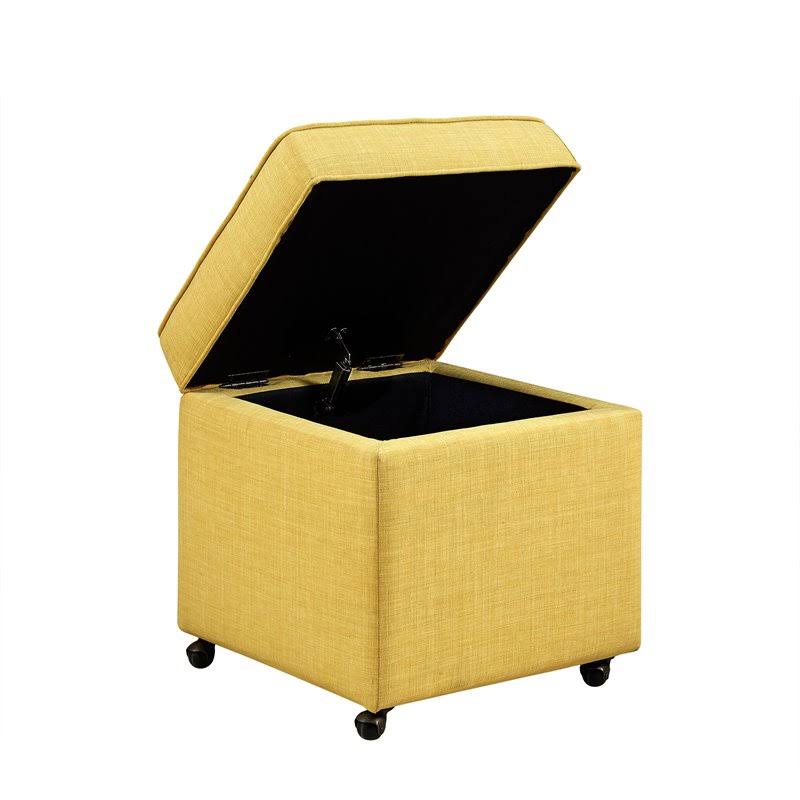 Ruby Yellow Linen Cube Ottoman with Hidden Storage G5862