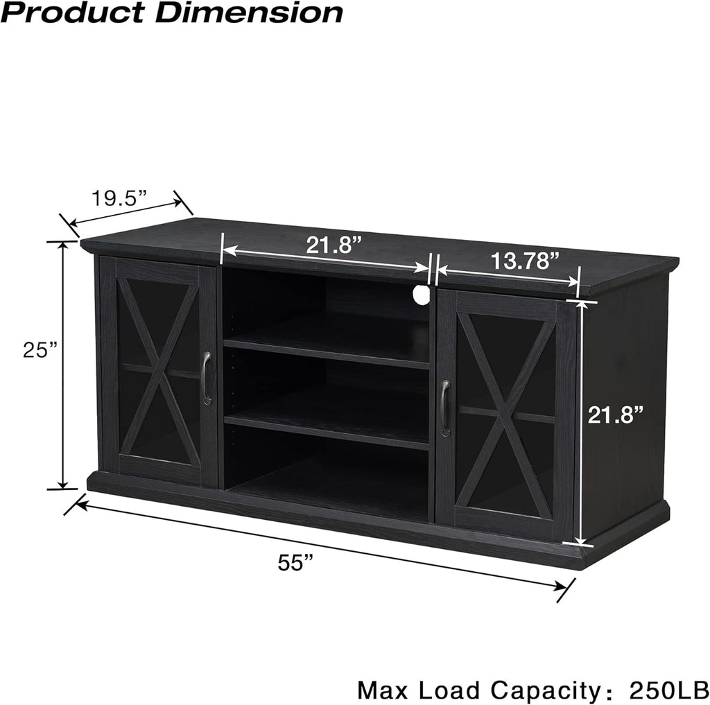 Black TV Stand with Storage Adjustable Shelves C223038