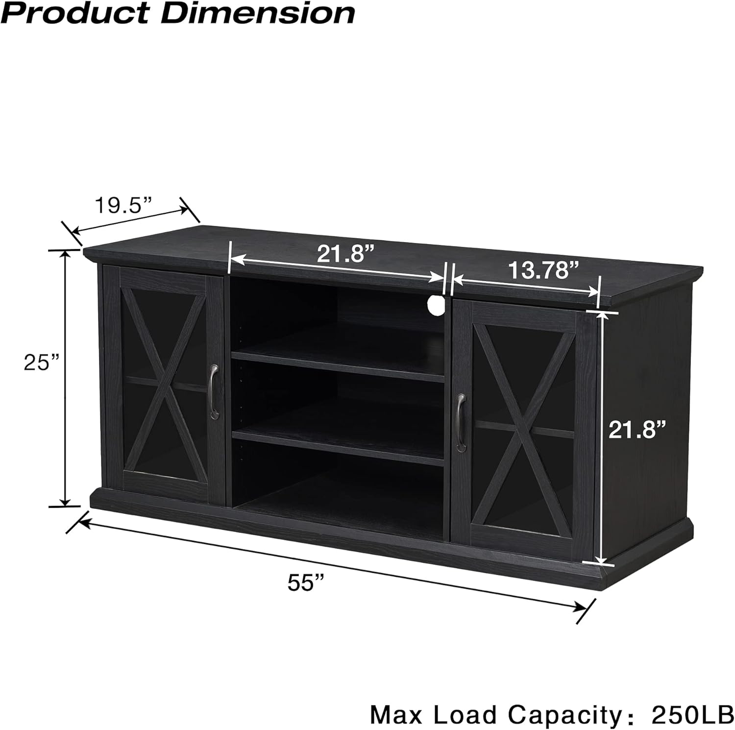 Black TV Stand with Storage Adjustable Shelves C223038