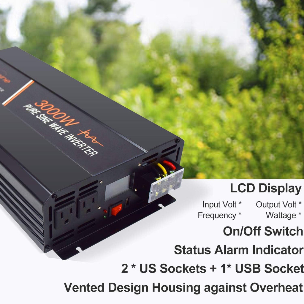2000 Watt Pure Sine Wave Power Inverter 24V DC to AC 120V with LCD Display H898