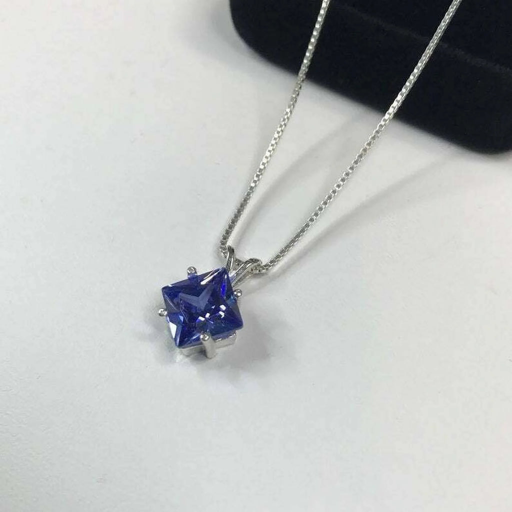 925 Sterling Silver 3.50ct Blue Sapphire Pendant Necklace T487
