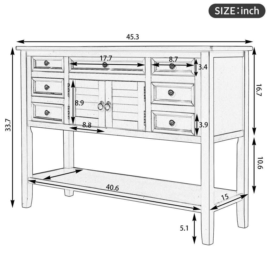 Blue Console Table with 7 Drawers and 1 Cabinet T783689