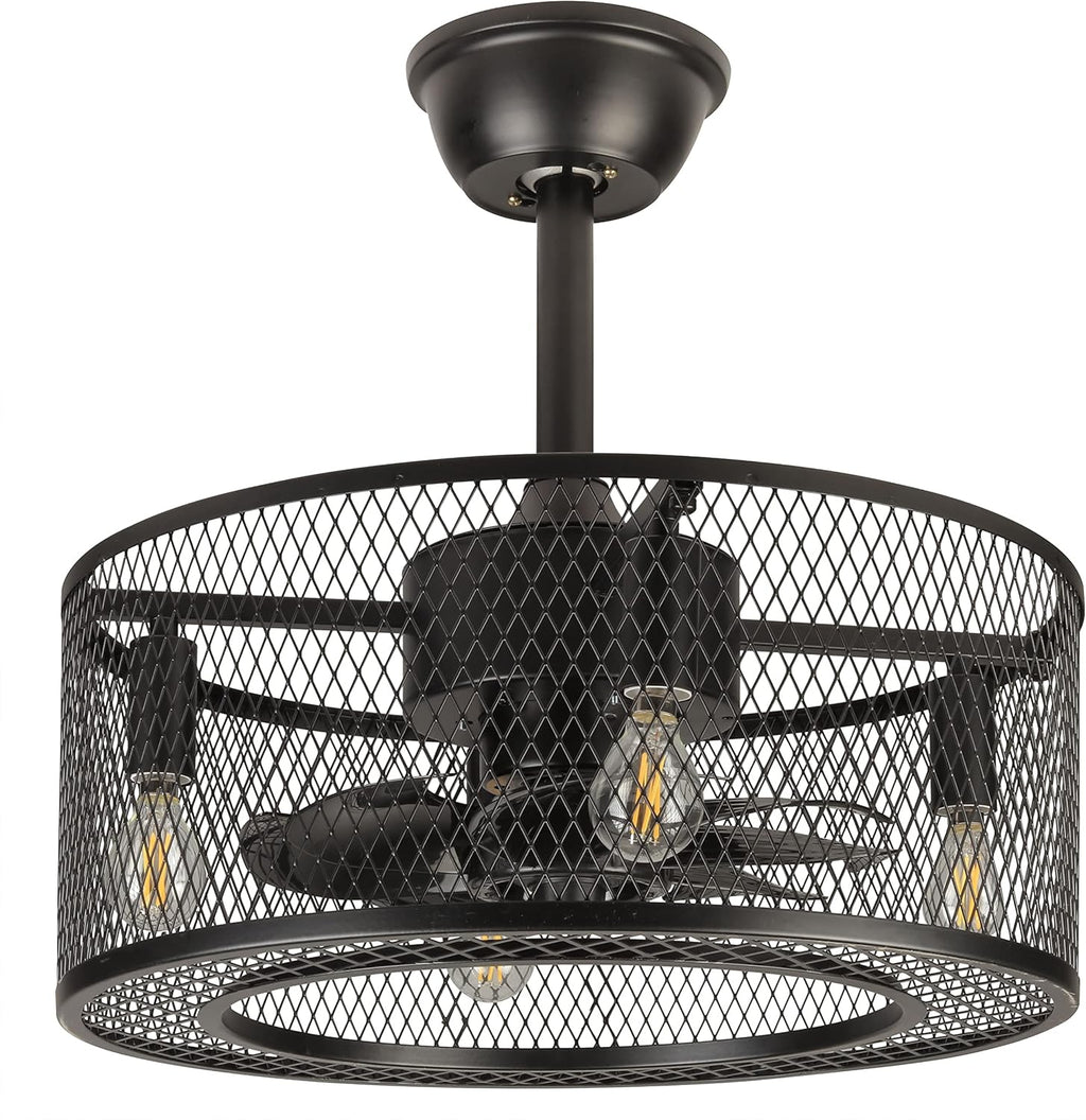 Black Industrial Caged Ceiling Fan with Remote Control V644507