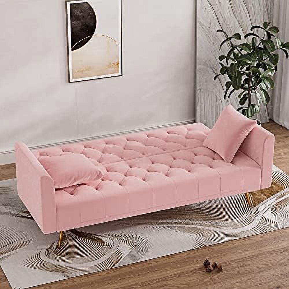 Blue Velvet Futon Sofa Bed with 2 Pillows L86805