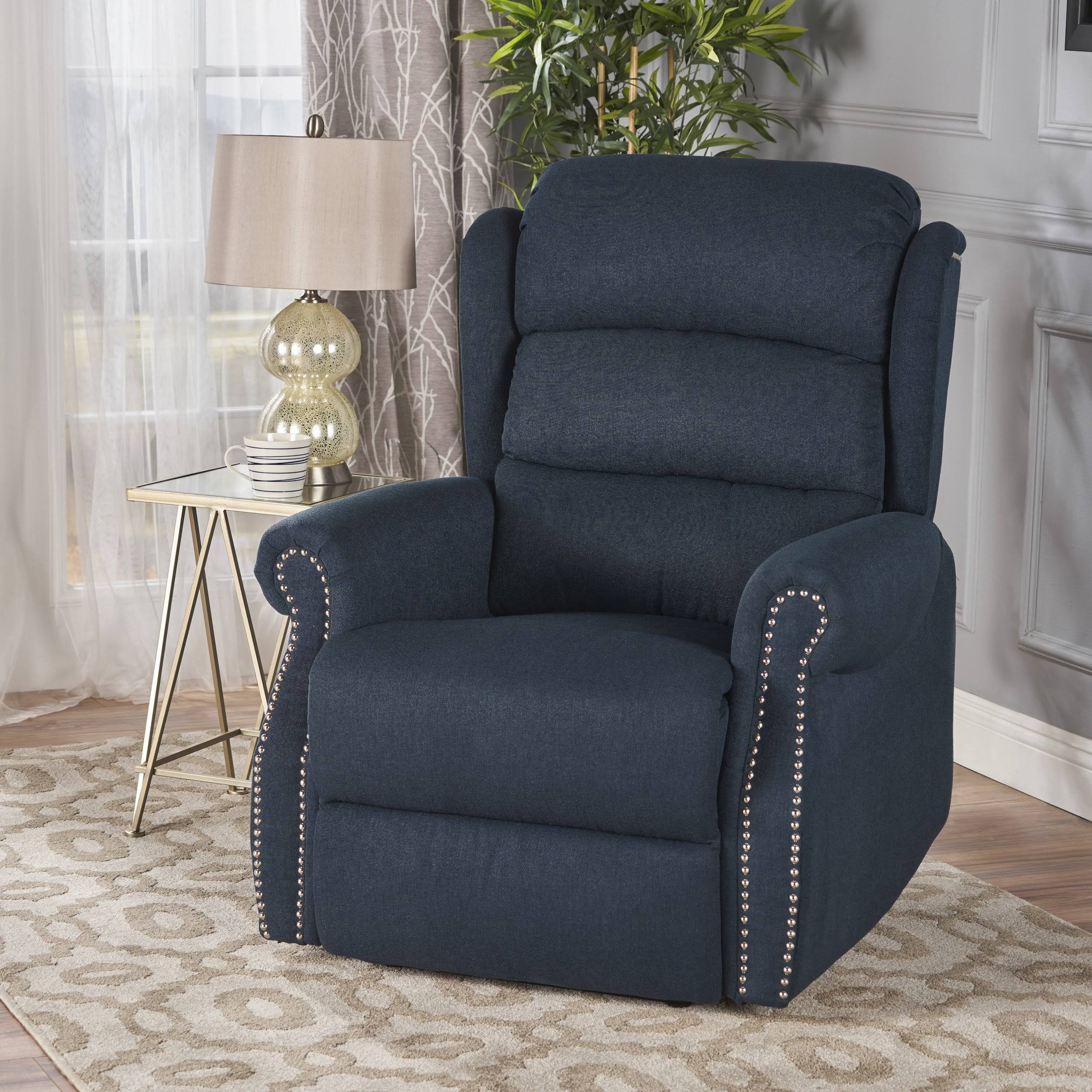 Navy Blue Tufted Fabric Power Recliner Z17318