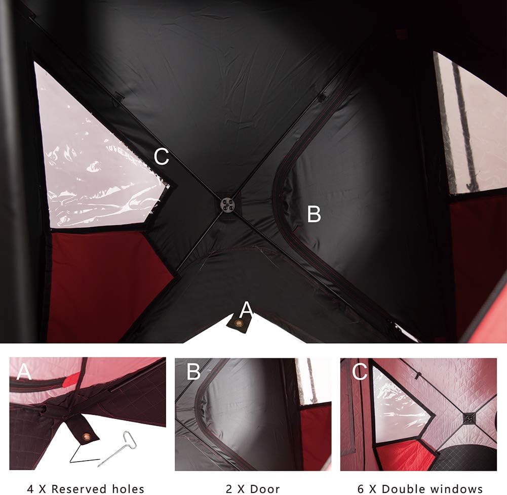Red 1-2 Person 58X58X66 Waterproof Pop-up Ice Shelter Tent with Carrier Bag B384379