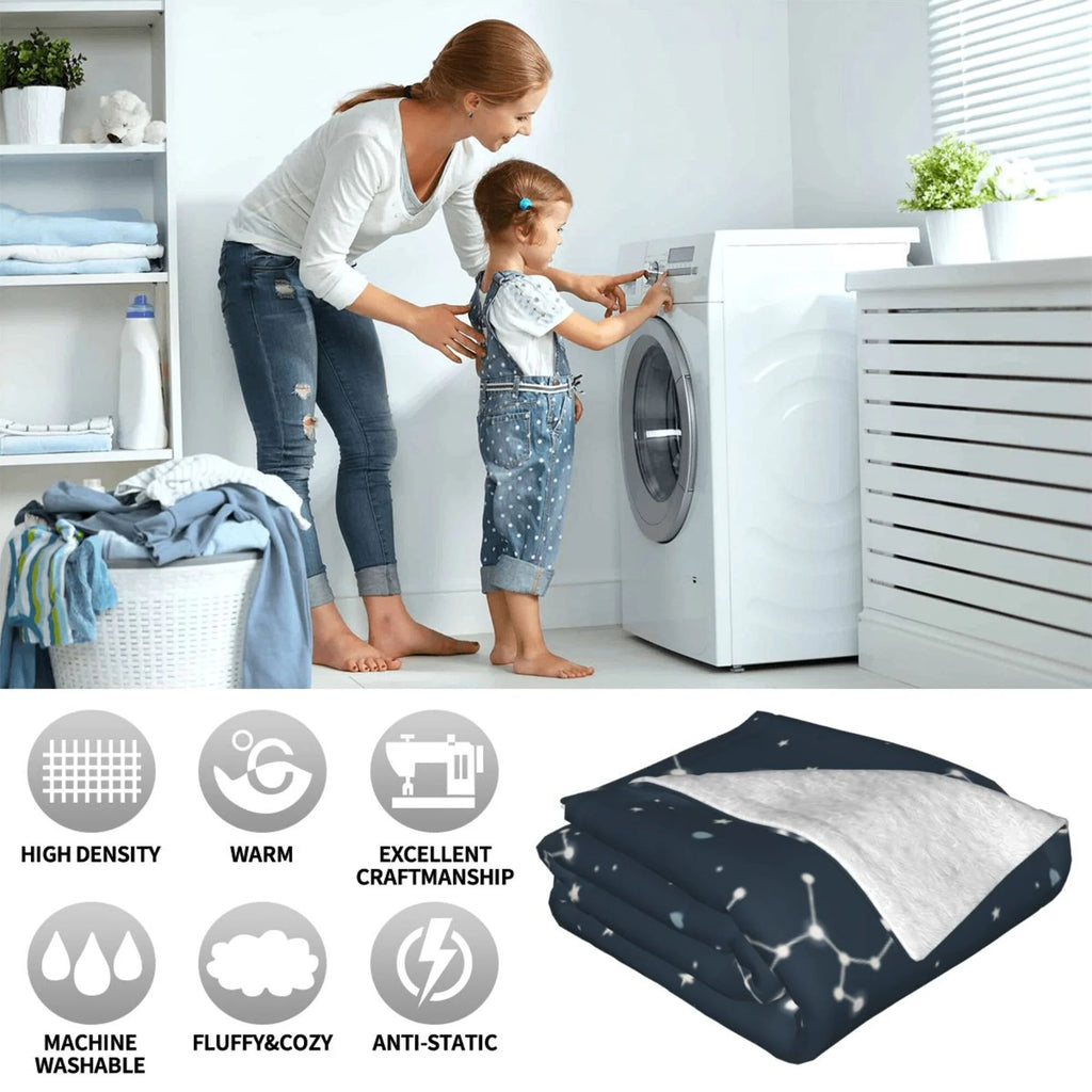 Blue Space Constellation Stars Pattern Plush Throw Blanket, 50" x 40" Z949593