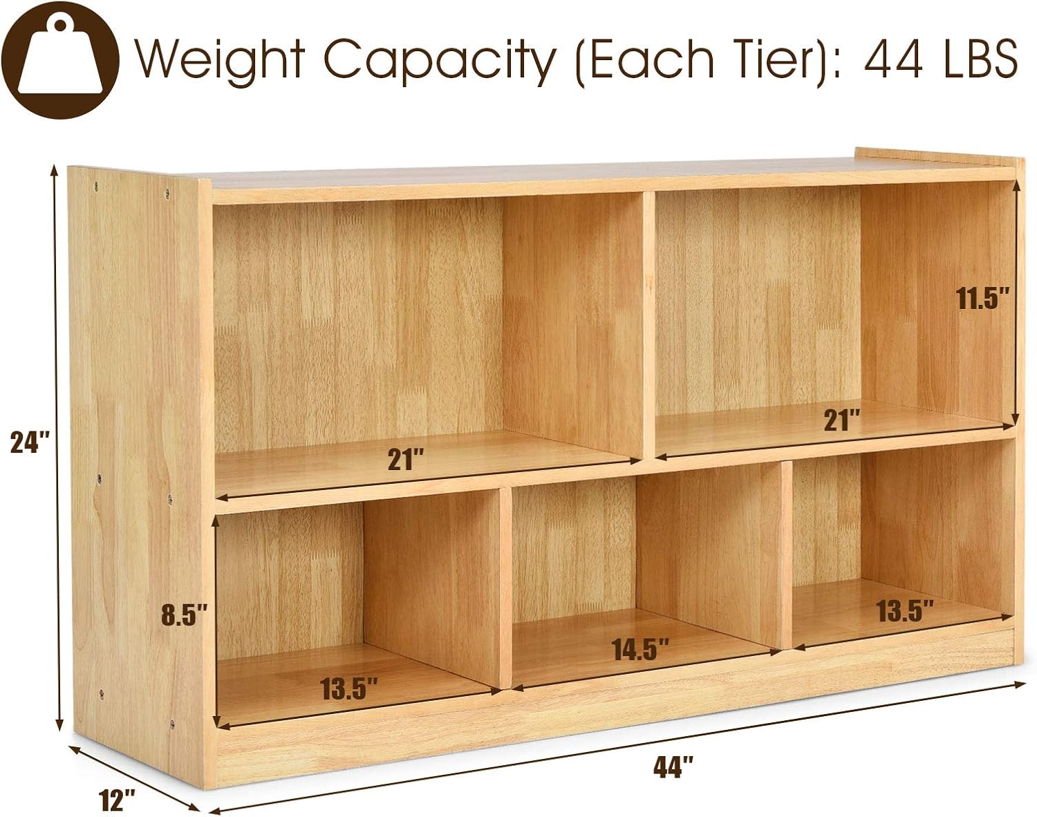 Natural Wooden 2 Tier 5 Cube Bookcase K530176