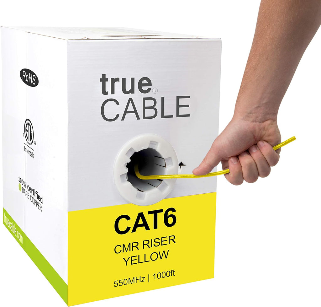Cat6 Riser 1000ft Gray 23AWG 4 Pair Solid Bare Copper 550MHz Unshielded Twisted Pair Bulk Ethernet Cable B5292
