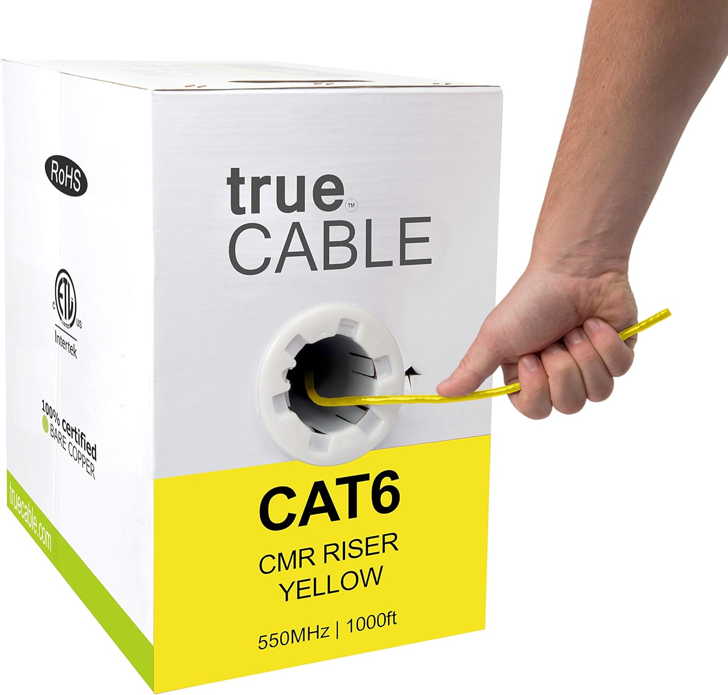 Cat6 Riser 1000ft Gray 23AWG 4 Pair Solid Bare Copper 550MHz Unshielded Twisted Pair Bulk Ethernet Cable B5292