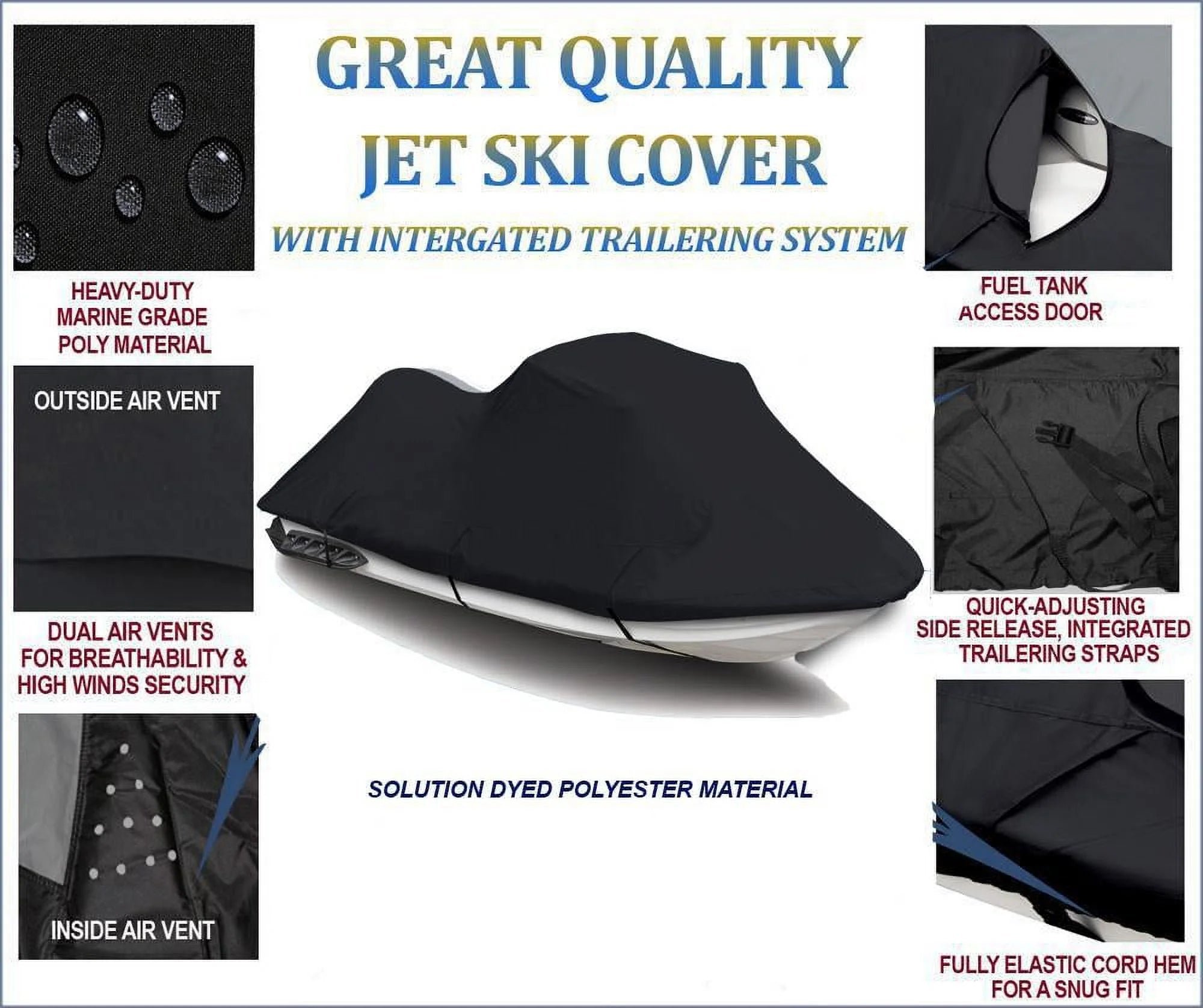 Black 600 Denier JetSki Cover K3823