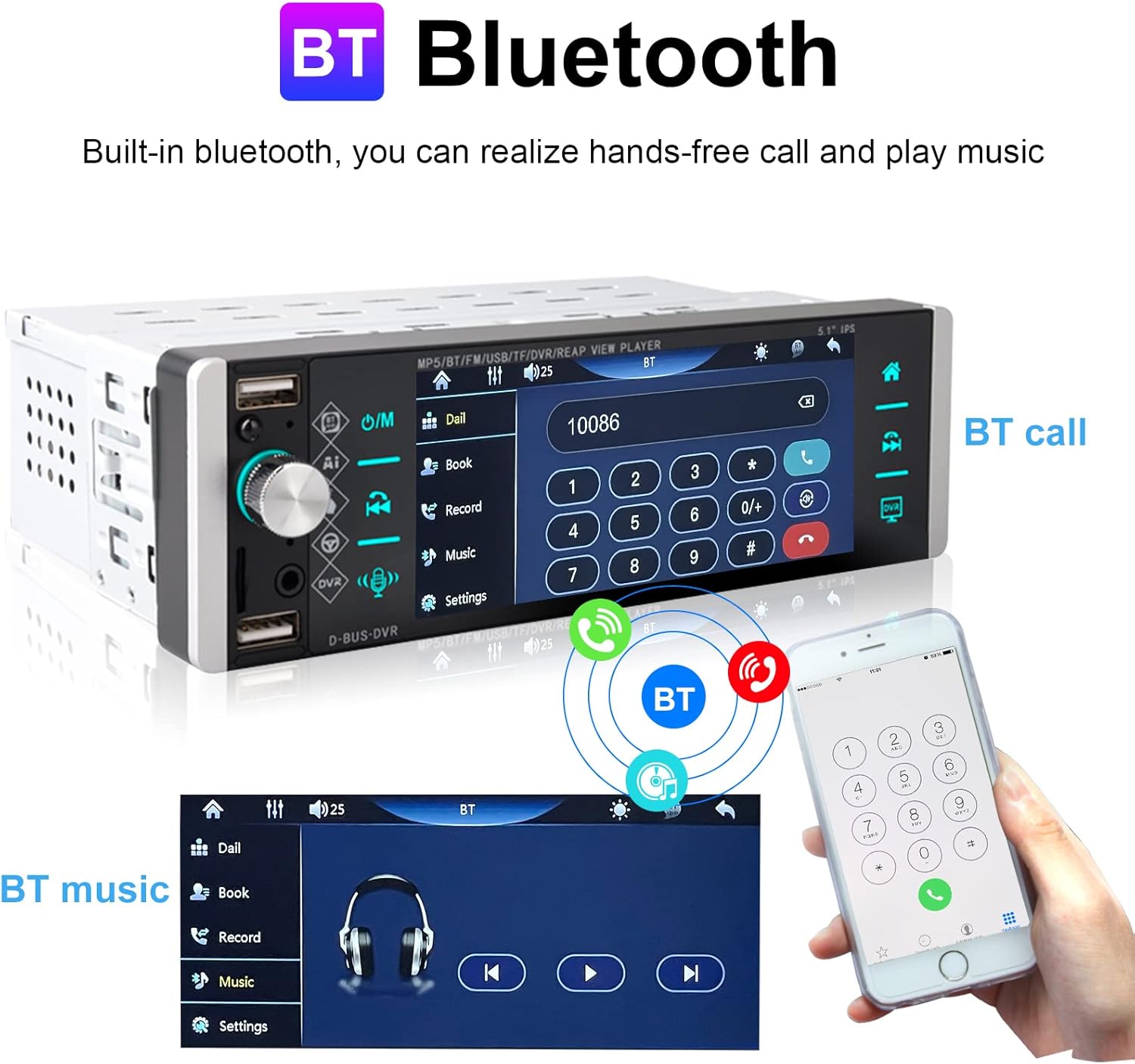 Single Din 5.1 Inch Touchscreen Car Stereo with Bluetooth V69767