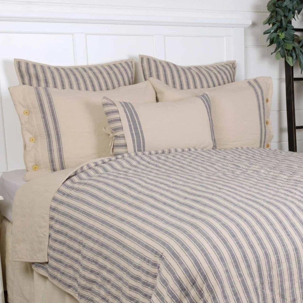 Blue Ticking Stripe Quilt, California King T940041
