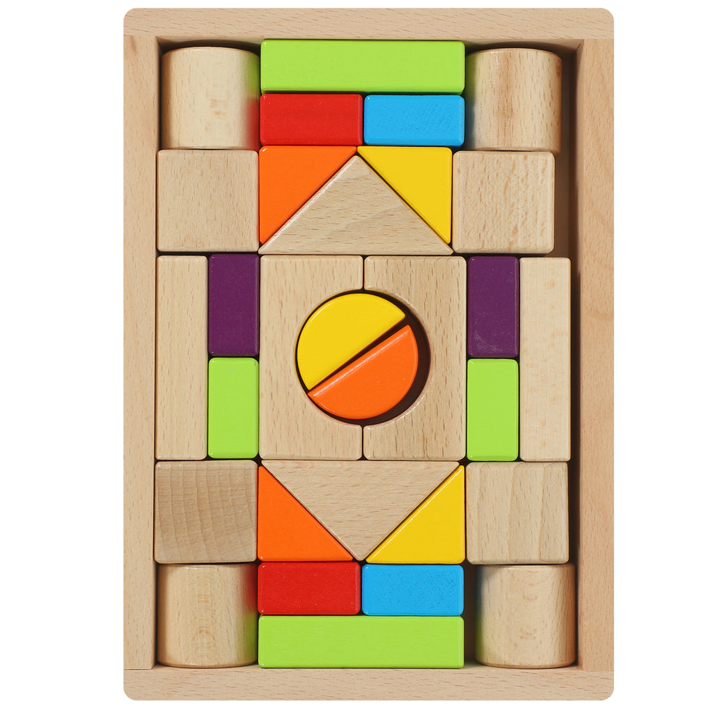 30 Pcs Wooden Building Blocks Stacking Toy Playset J139
