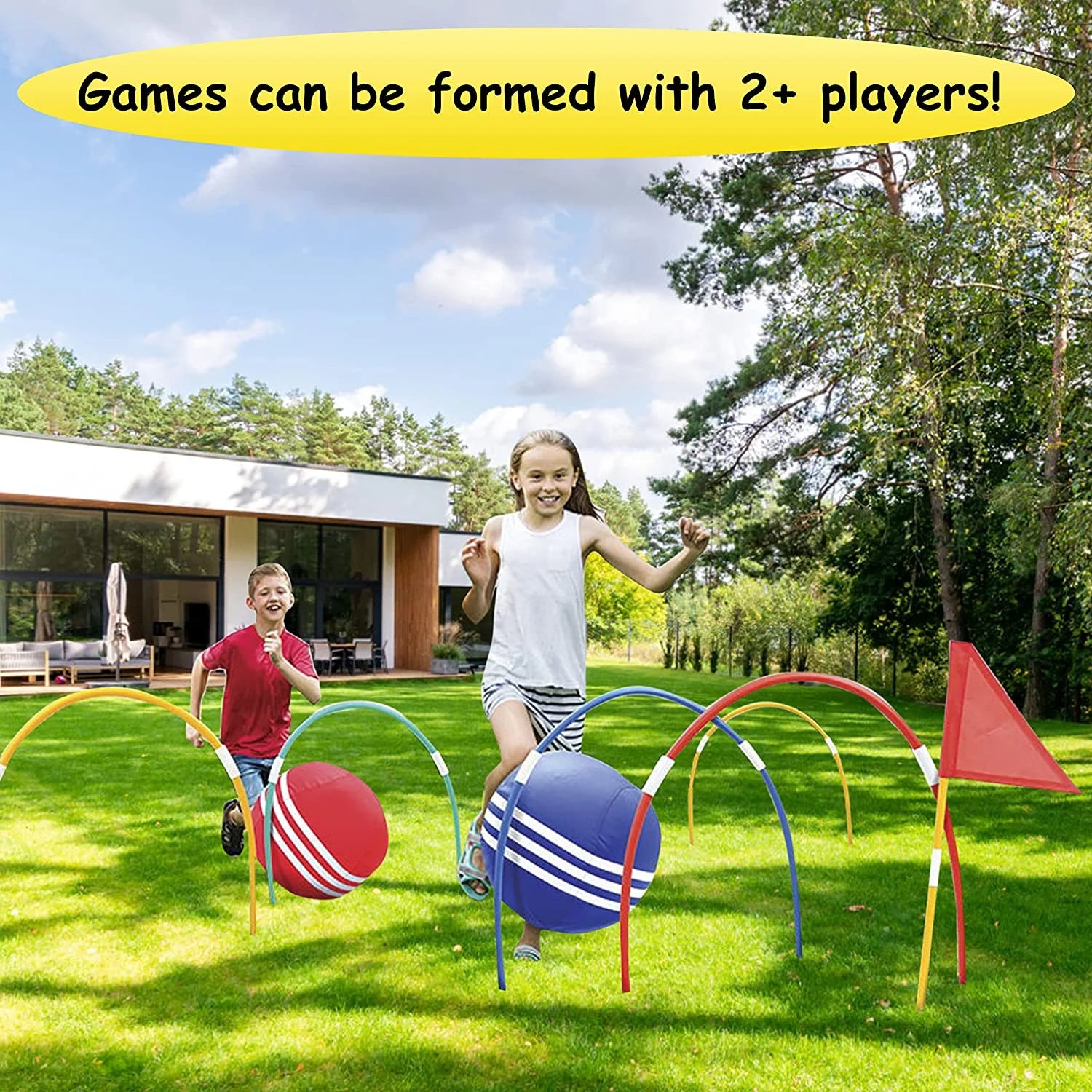 Giant Kick Croquet Game Set with Inflatable Croquet Balls, Wickets & Finish Flags U893754