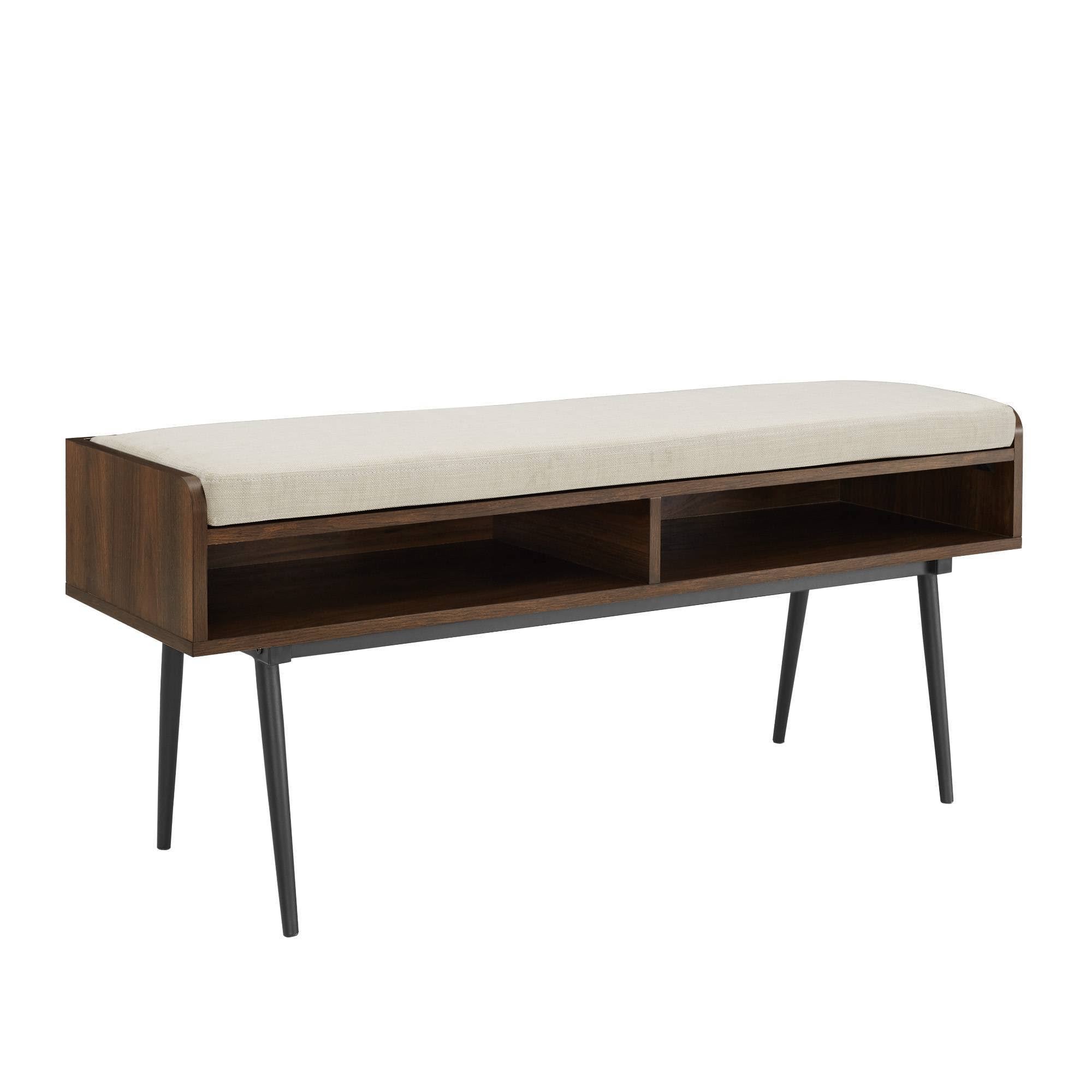 Dual Compartment Entry Bench Dark Walnut/Oatmeal S5944