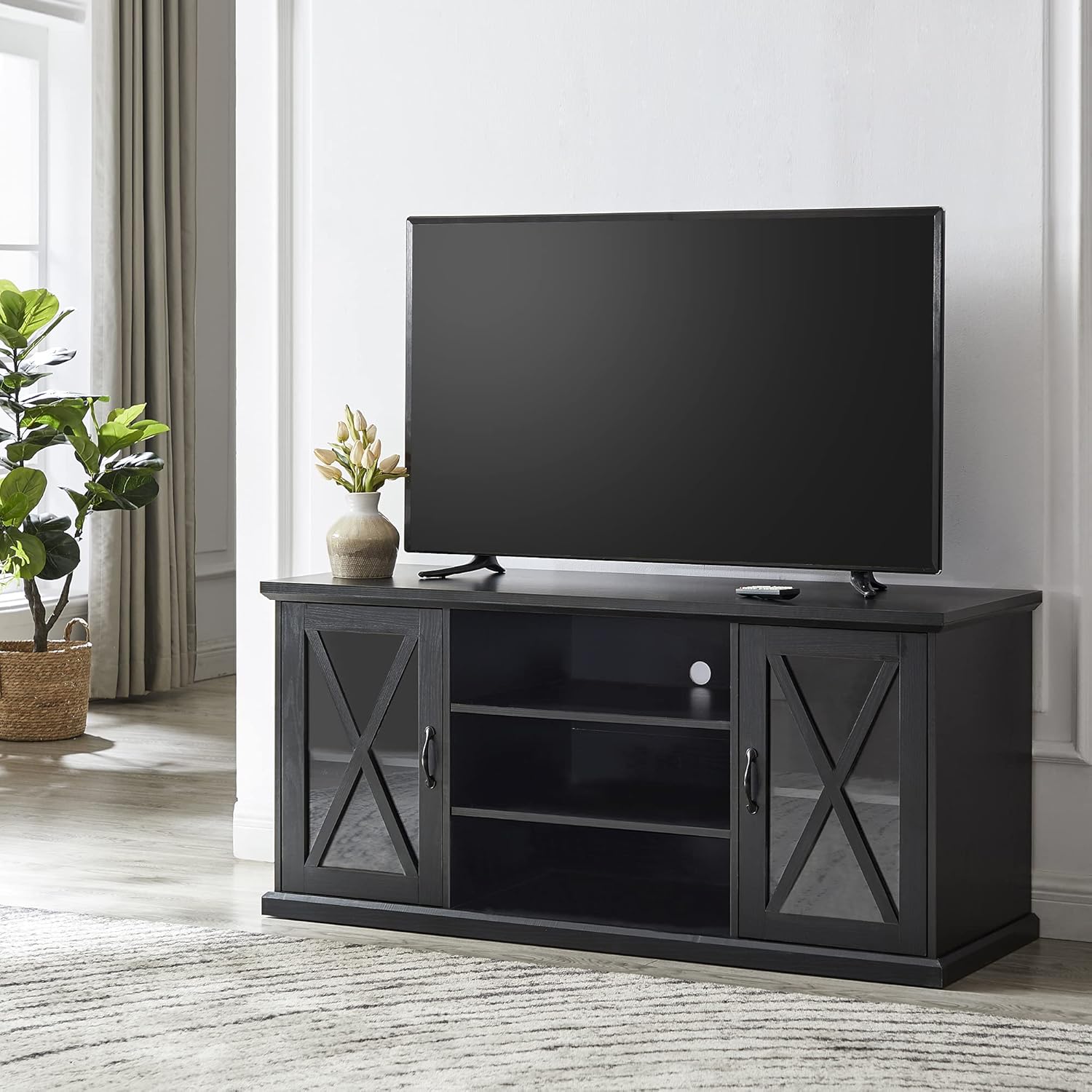 Black TV Stand with Storage Adjustable Shelves C223038