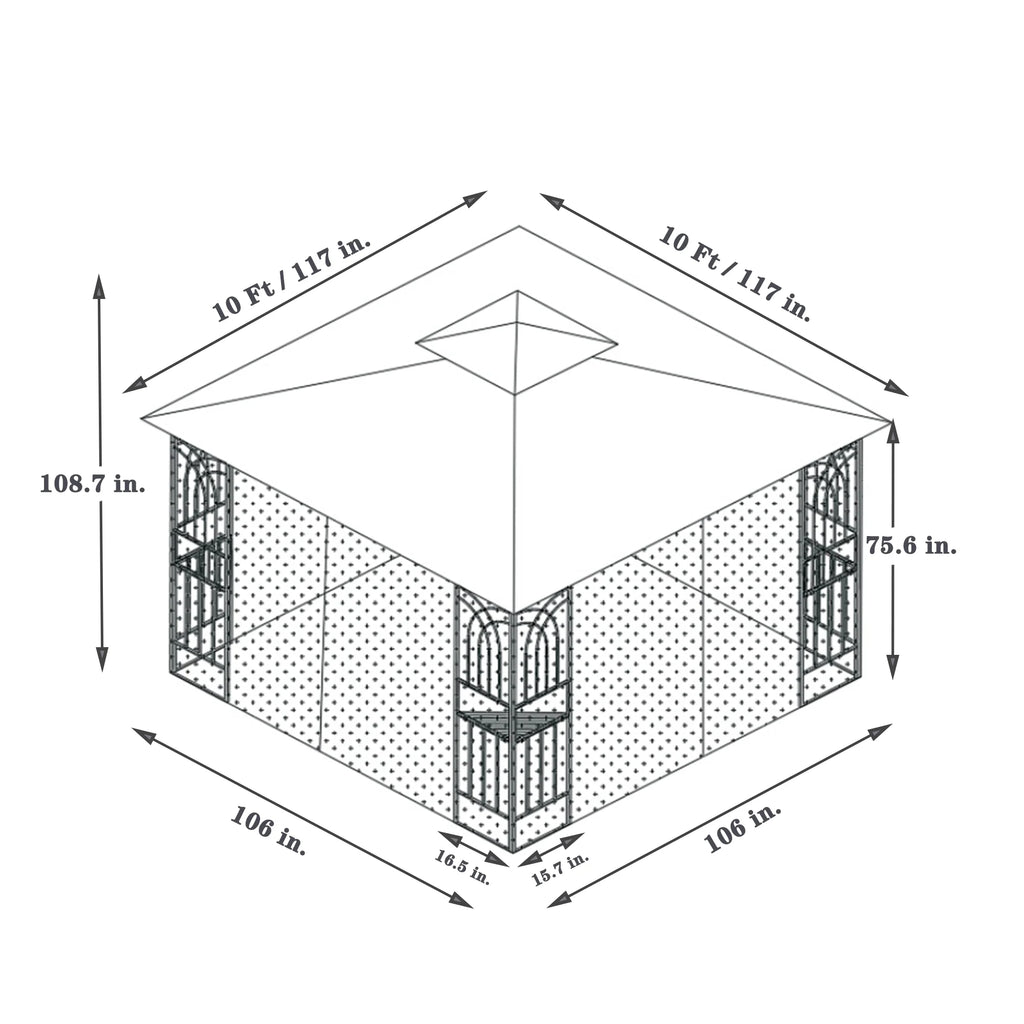 Gray Outdoor Patio Gazebo Canopy Shelter with Ventilated Double Roof and Mosquito Net C72906