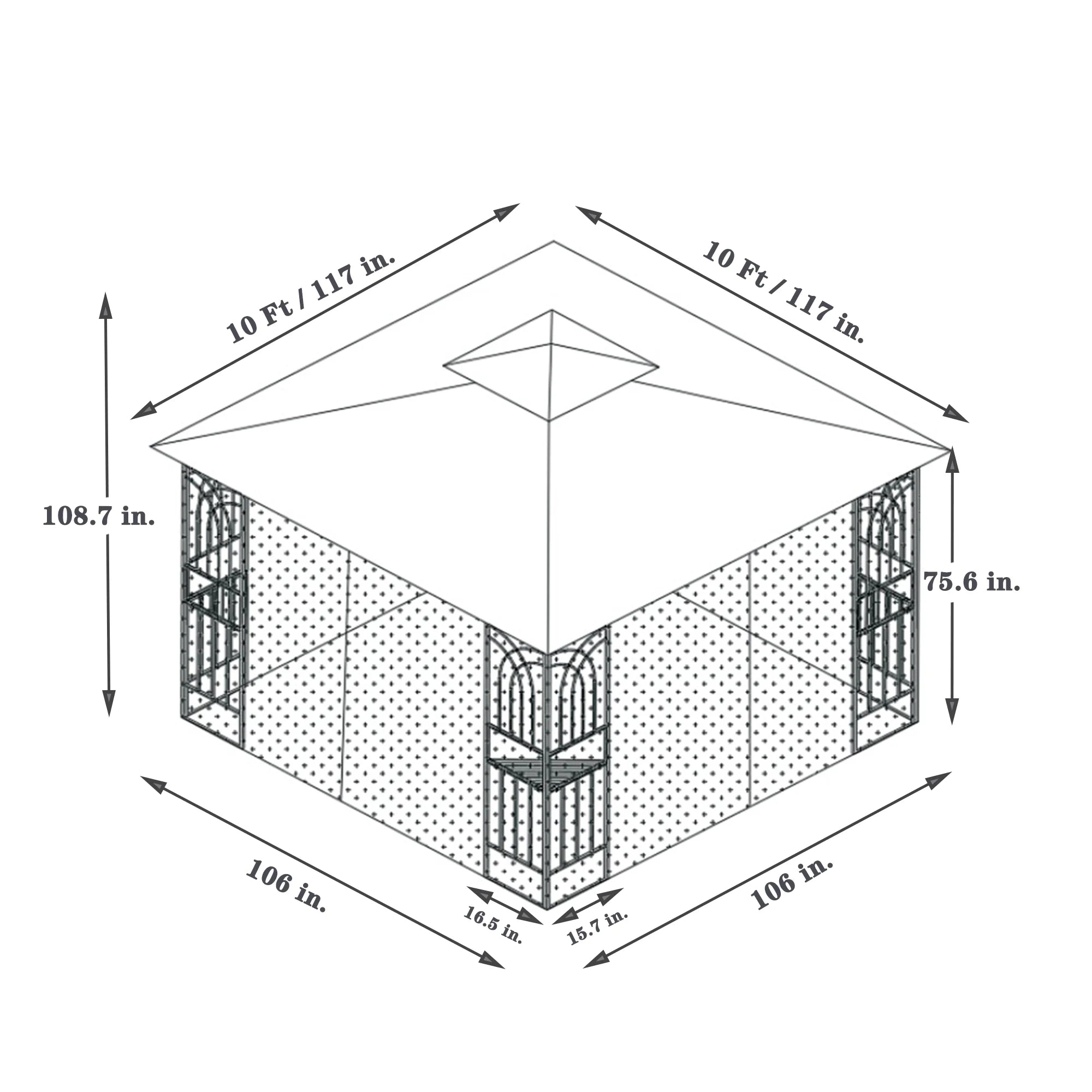 Gray Outdoor Patio Gazebo Canopy Shelter with Ventilated Double Roof and Mosquito Net C72906