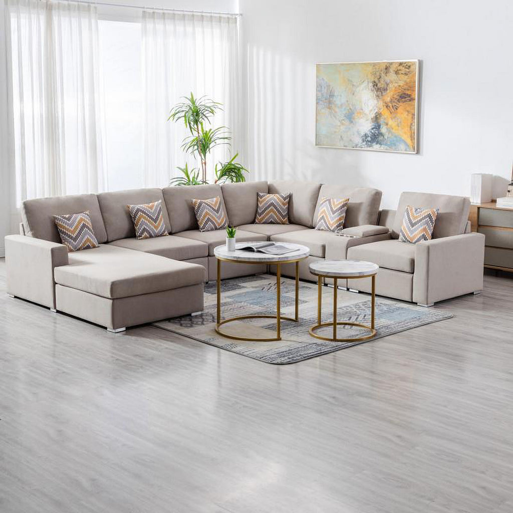 Beige Fabric Reversible Sectional with Storage Console L19144