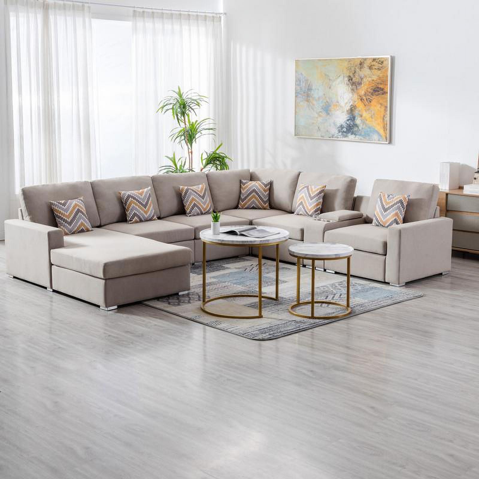 Beige Fabric Reversible Sectional with Storage Console L19144