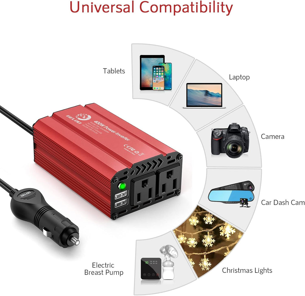 400W Car Power Inverter DC 12V to AC 110V with 4.8A Dual USB, Pack of 2 W9648