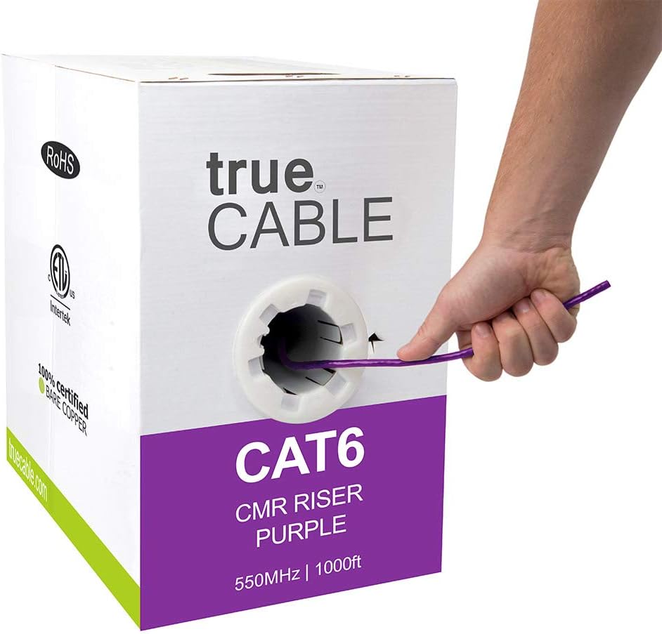 Cat6 Riser 1000ft Gray 23AWG 4 Pair Solid Bare Copper 550MHz Unshielded Twisted Pair Bulk Ethernet Cable B5292