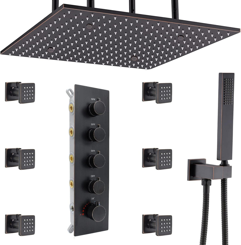 Brushed Gold Thermostatic Rain Shower Head System with Body Spray and Handheld Combo Set K82828