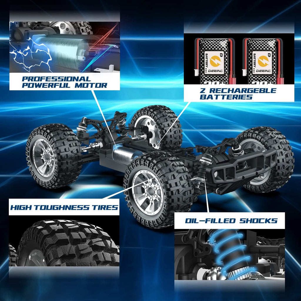 Large Hobby RC Car, 48 KM/H 1:10 Scale 4WD 2.4GHz Off Road Monster Truck Toy, 2 Batteries C549