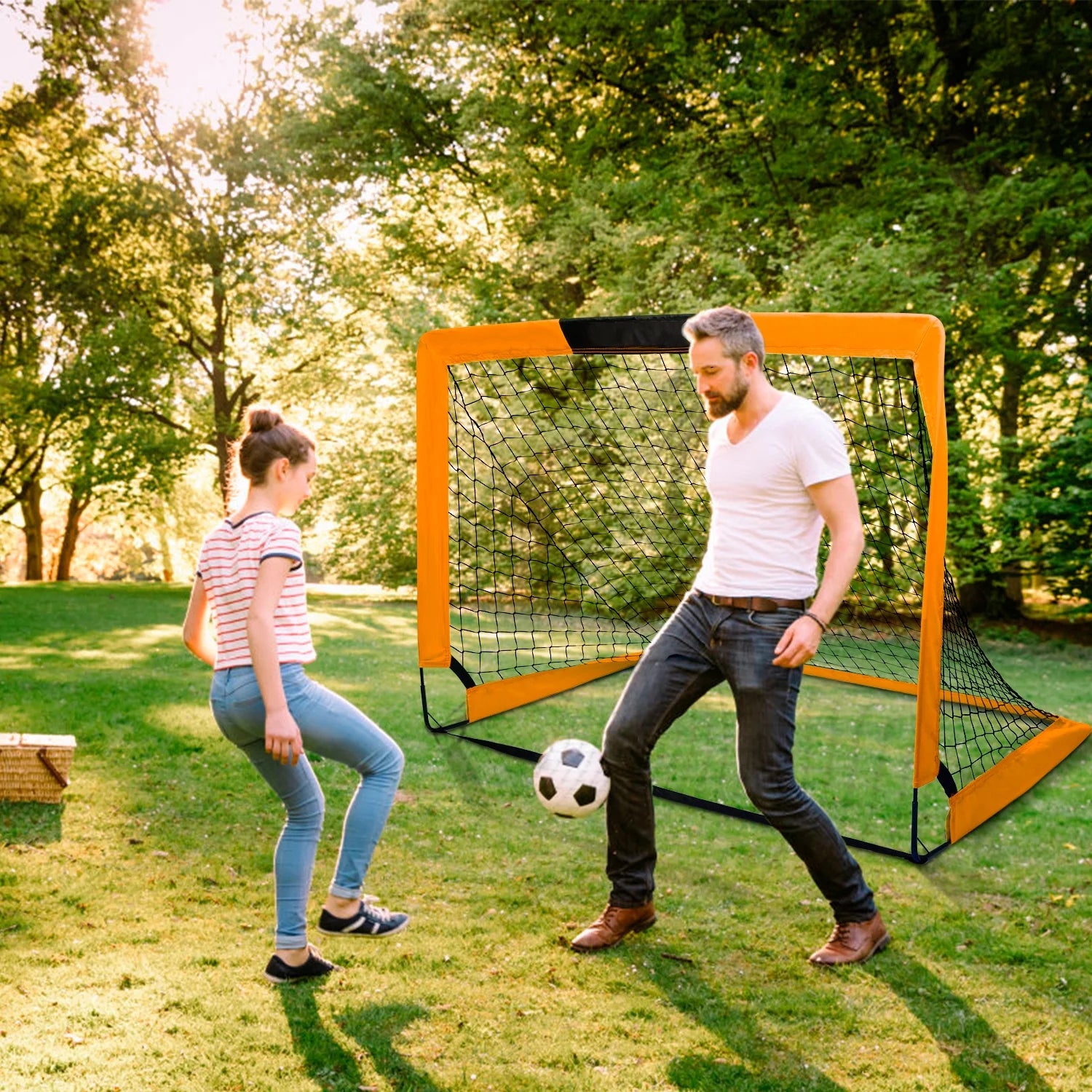 Portable Set of 2 Soccer Goals, 4x3ft Folding Soccer, Orange W128