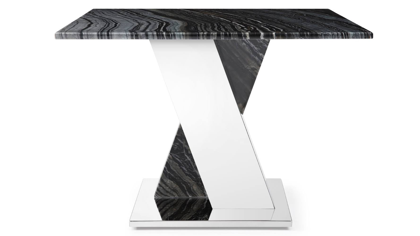 Black and White Marble End Table with Stainless Steel Base Y9303