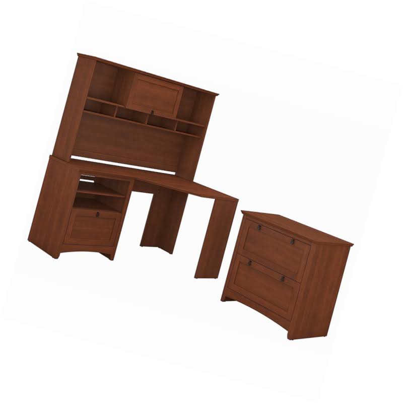 Corner Desk with Hutch and Lateral File Cabinet in Serene Cherry X233