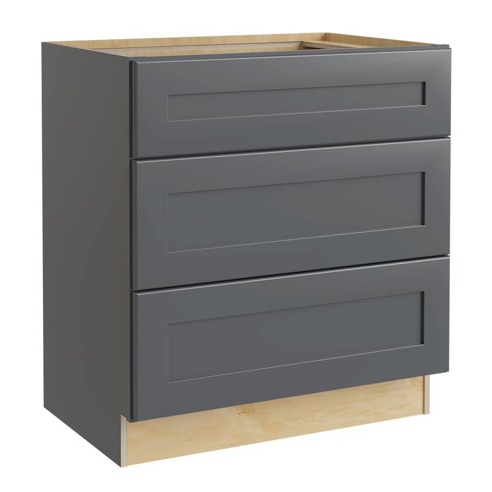 Onyx Gray Shaker Assembled Plywood Stock Base Drawer Kitchen Cabinet P3424