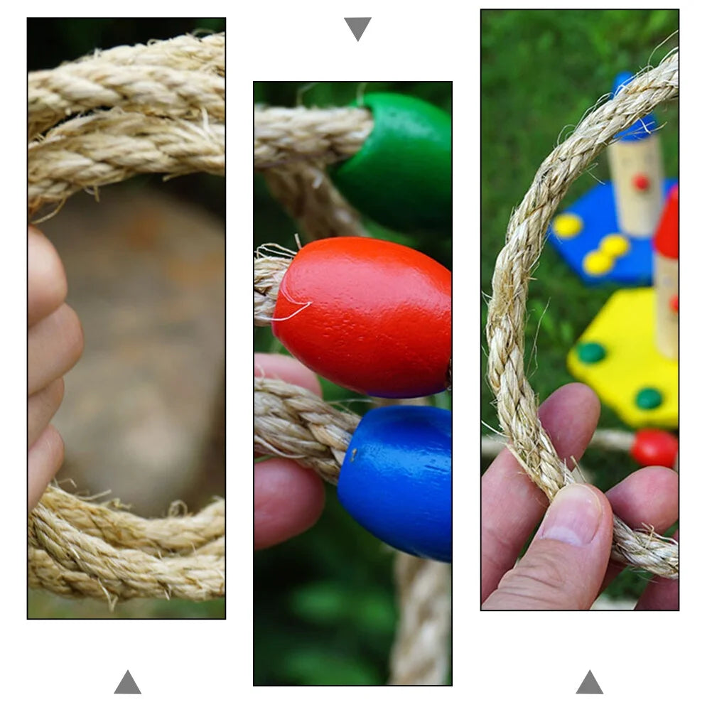 40 PCS Natural Rope Throwing Toss Rings Game Wooden Playset N32865