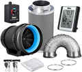 8 Inch 500 CFM Inline Fan with Speed Controller Carbon Filter 25 Feet Ducting Temperature Humidity Monitor E55632