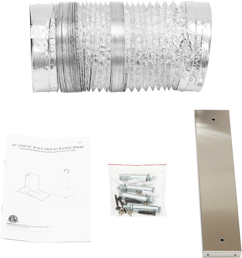 Black Stainless Steel Wall Mount Range Hood with Touch Panel and Carbon Filters T62841