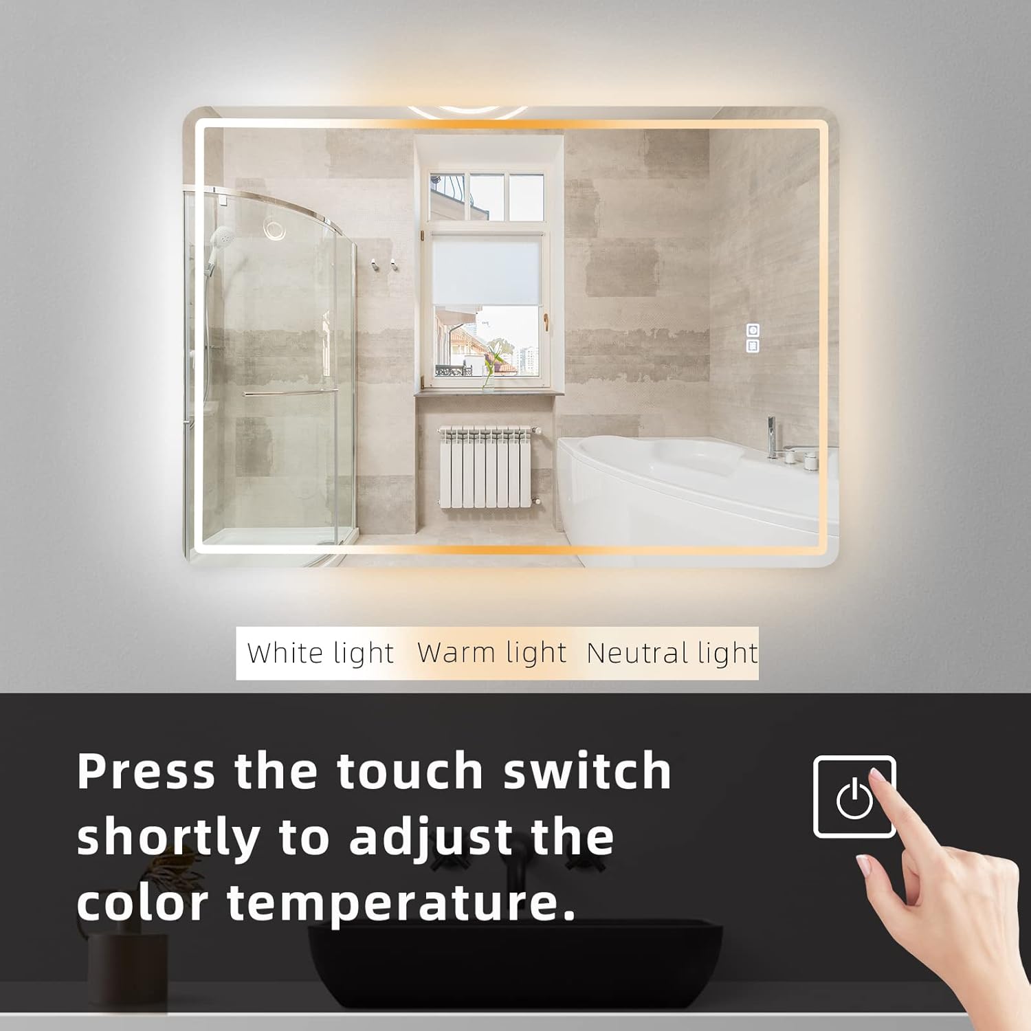 20 x 28 inch LED Bathroom Mirror, Anti-Fog Dimmable 3-Tone Lighted Vanity Mirror N856