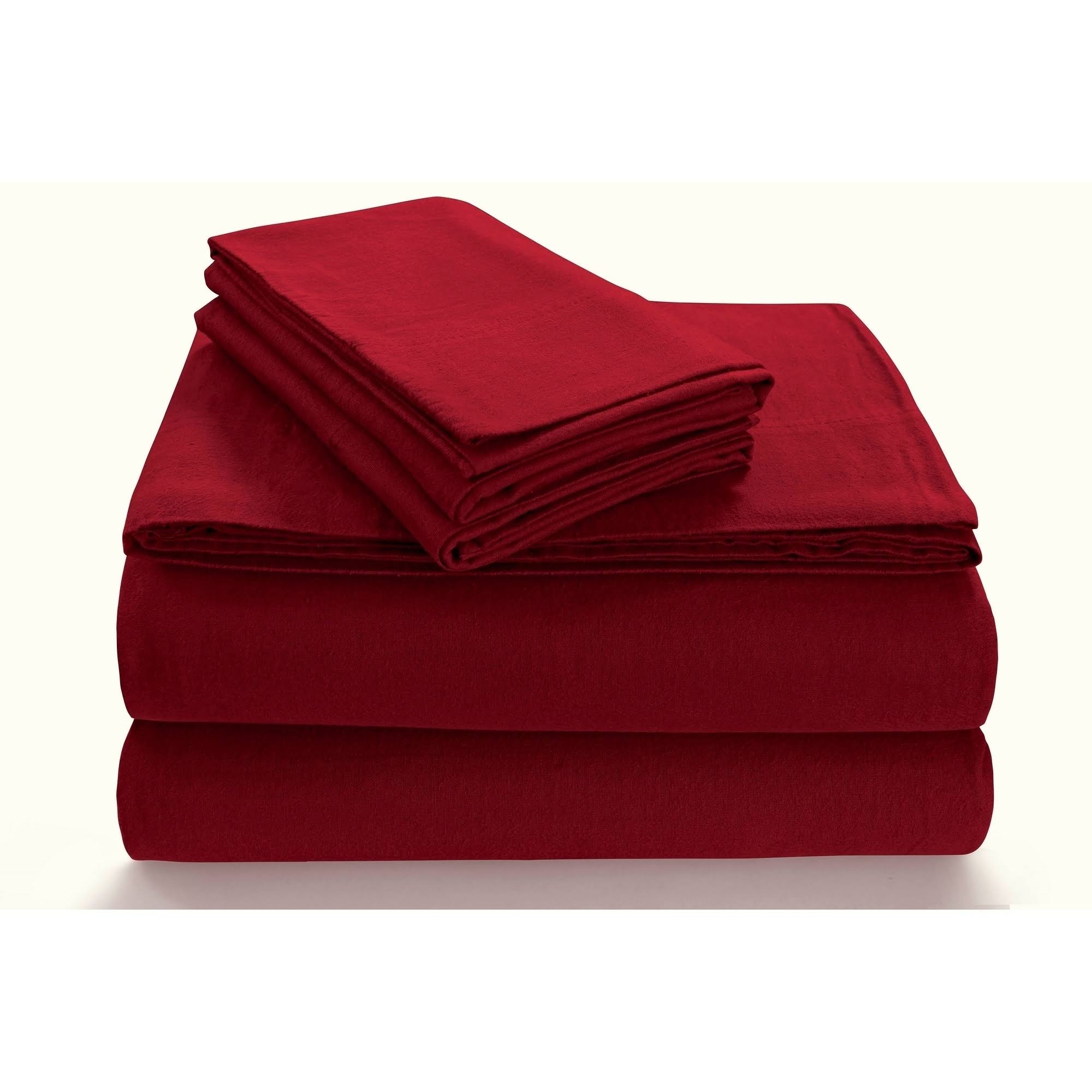 Dark Red Full Solid Flannel Sheet Set Y52541