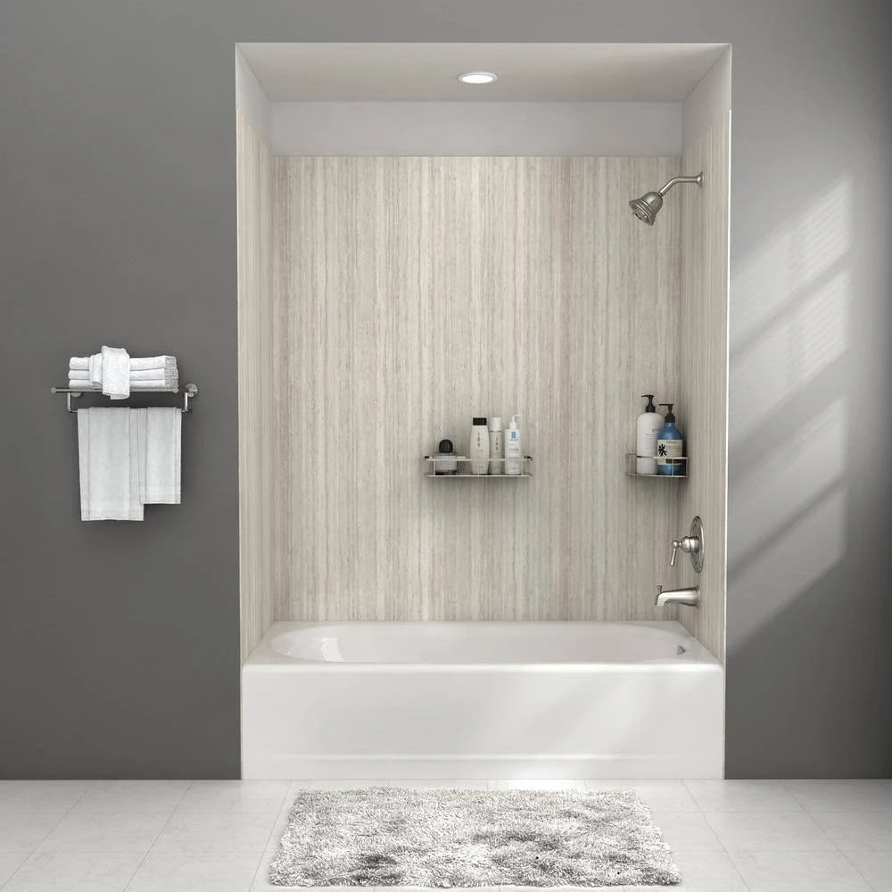 Pewter Travertine 4-Piece Alcove Bath Wall R61696