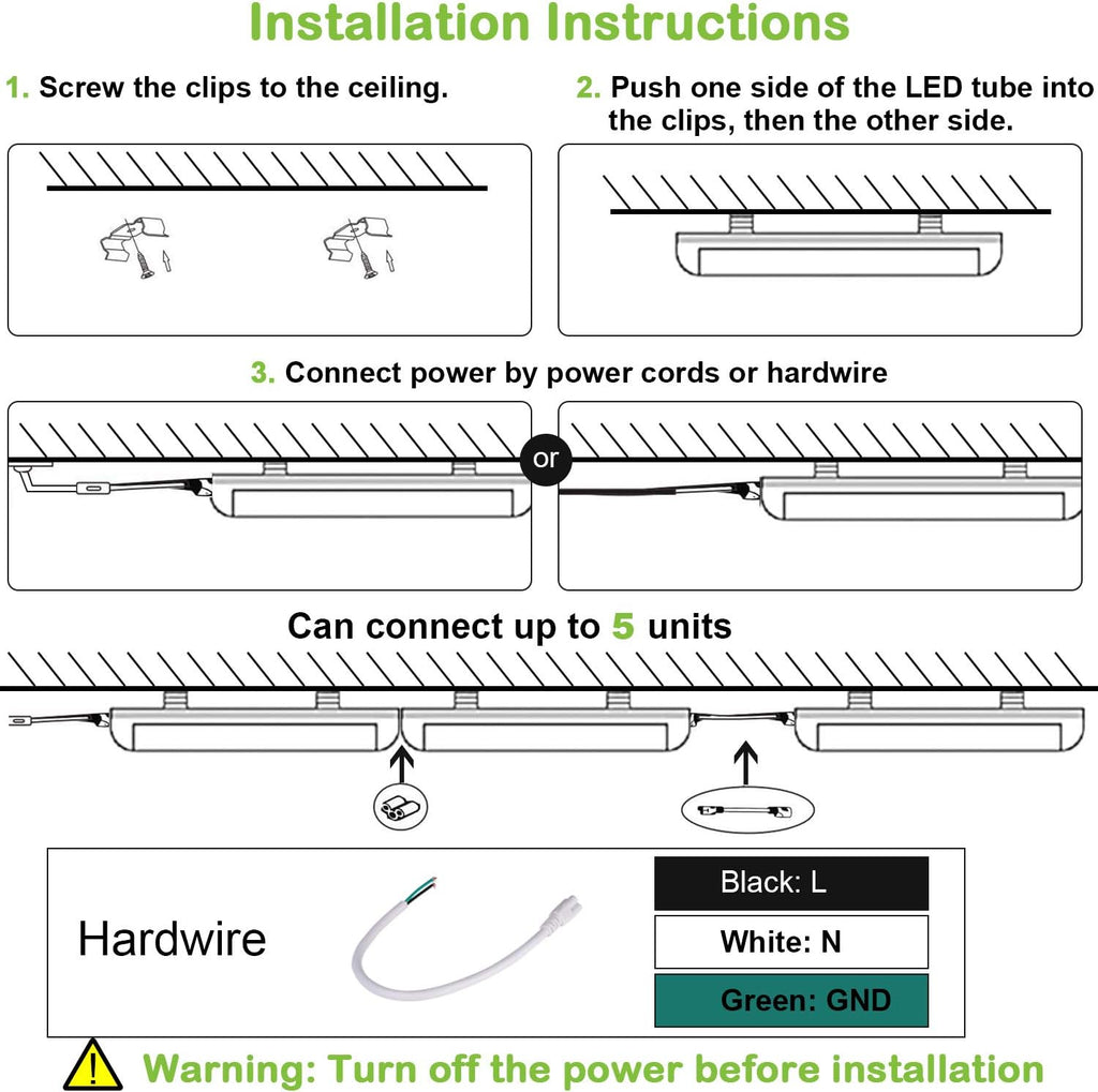 8FT Linkable LED Shop Light with Built-in ON/Off Switch, 10 Pack Z501027