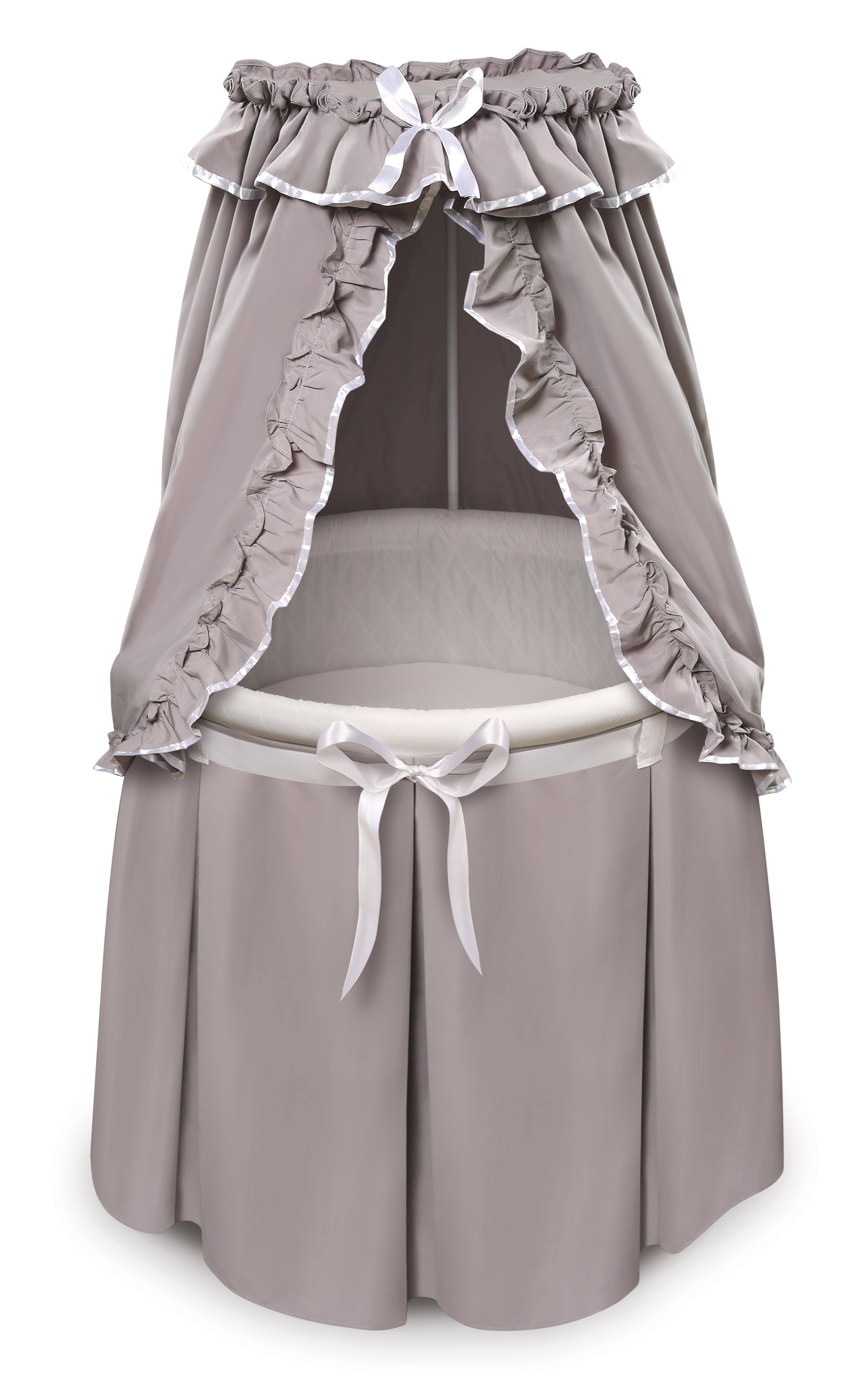 Round Baby Bassinet with Canopy - Gray/White R7054