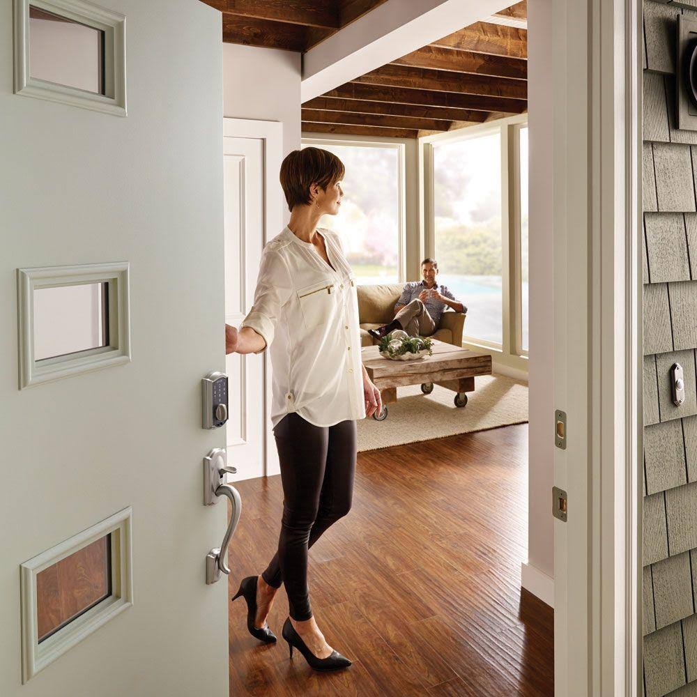Satin Nickel Electronic Door Lock Deadbolt and Knob C34654