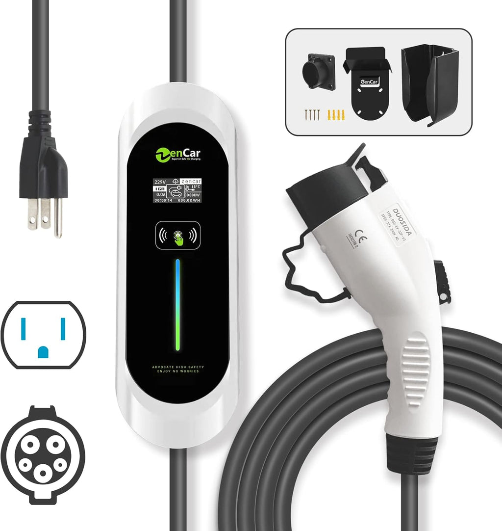 Portable EV Charger with NEMA 5-15 Plug, Adjustable Currents 8A-16A T214