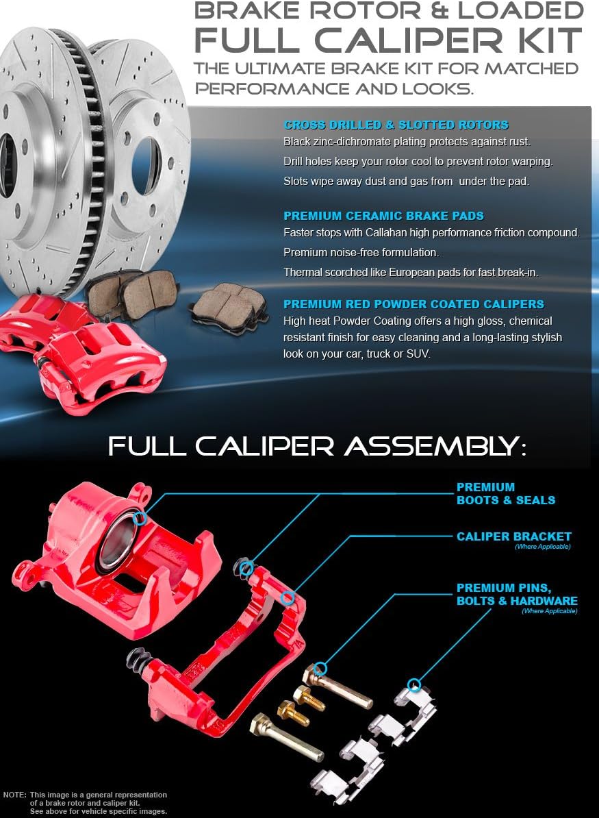 Powder Coated Red Calipers Rotors Ceramic Pads Performance Kit B568547